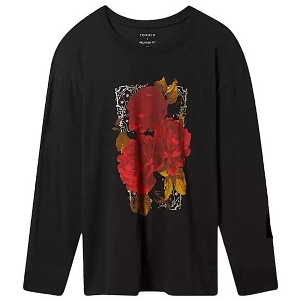TORRID Flourish Relax Fit Cotton Crew Neck Drop Long Sleeve Tee NWT Size 2X